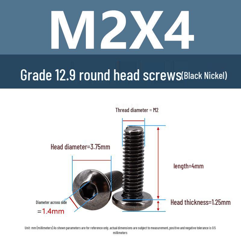 Yigu 12.9 High-Strength Black Nickel Hex Socket Machine Pan Head Screws M2/M2.5