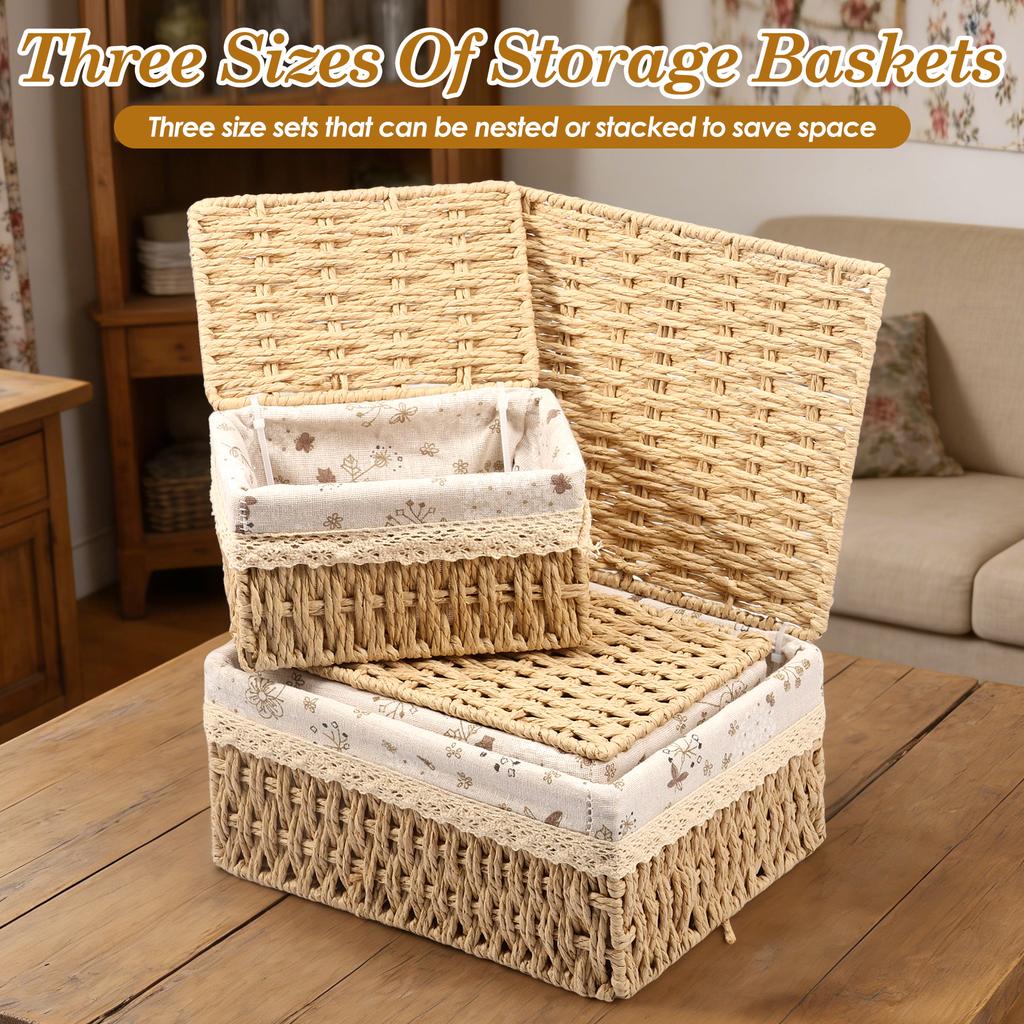3Pcs Rattan Storage Basket Household Clothes Toy Storage Box for Living Room Table Sundries Organizers Basket