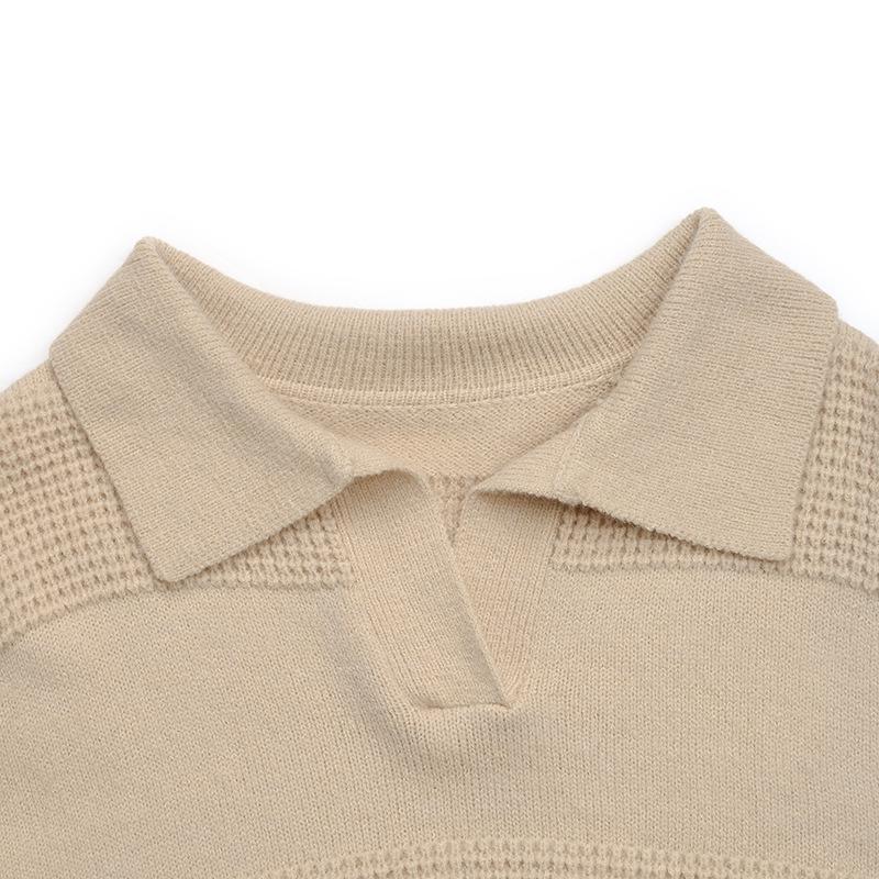 Europe 2026 Autumn/Winter Women's Knitwear: Simple Commuting Style, Solid Color, Half-Zip, Lapel, Patchwork Sweater