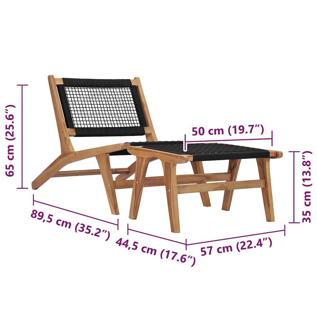 Teak Wood Sun Lounger with Footrest and Rope Design