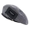 Japanese Houndstooth Stylish Beret Hat For Women With Unique Metal Patch