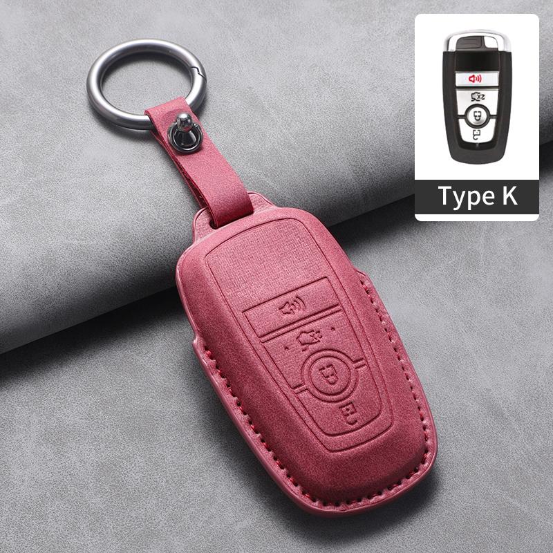 4 5 Buttons Leather Car Key Case Cover for Ford Fusion Mustang Edge Explorer Focus F150 F250 F350 F550 Escape for Lincoln Mondeo