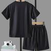 2 Pieces Boy Teens Summer Dynamic Fashion Black Red Spider Print Light Crewneck Pocket Shorts Casual Set