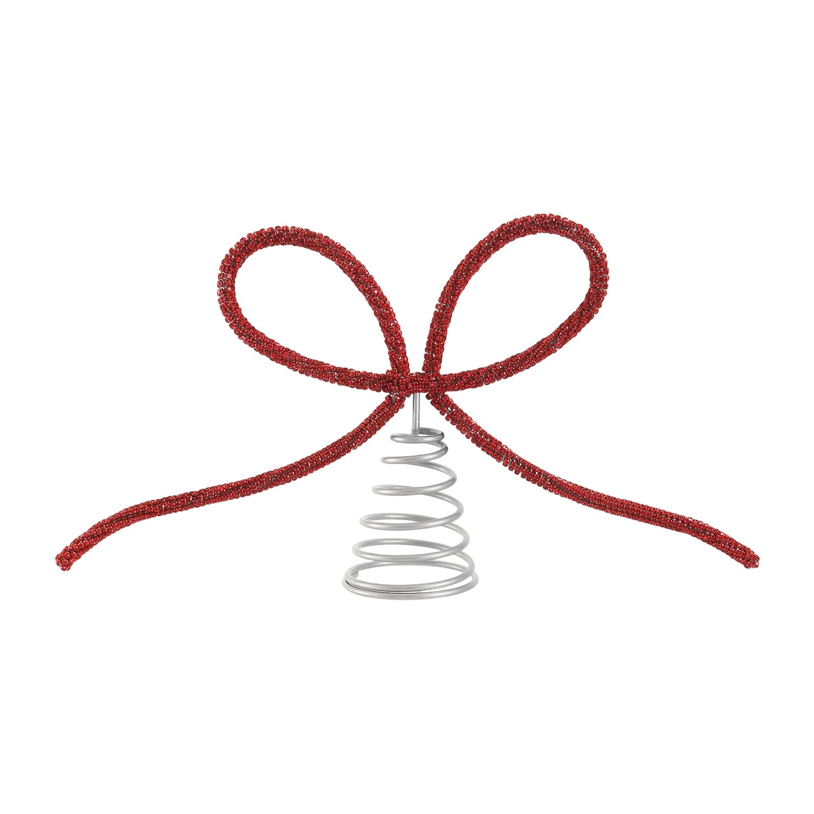 

Metal Bow Christmas Tree Topper Festive Xmas Decor Reusable Ornament for Holiday Party Photo Props красный