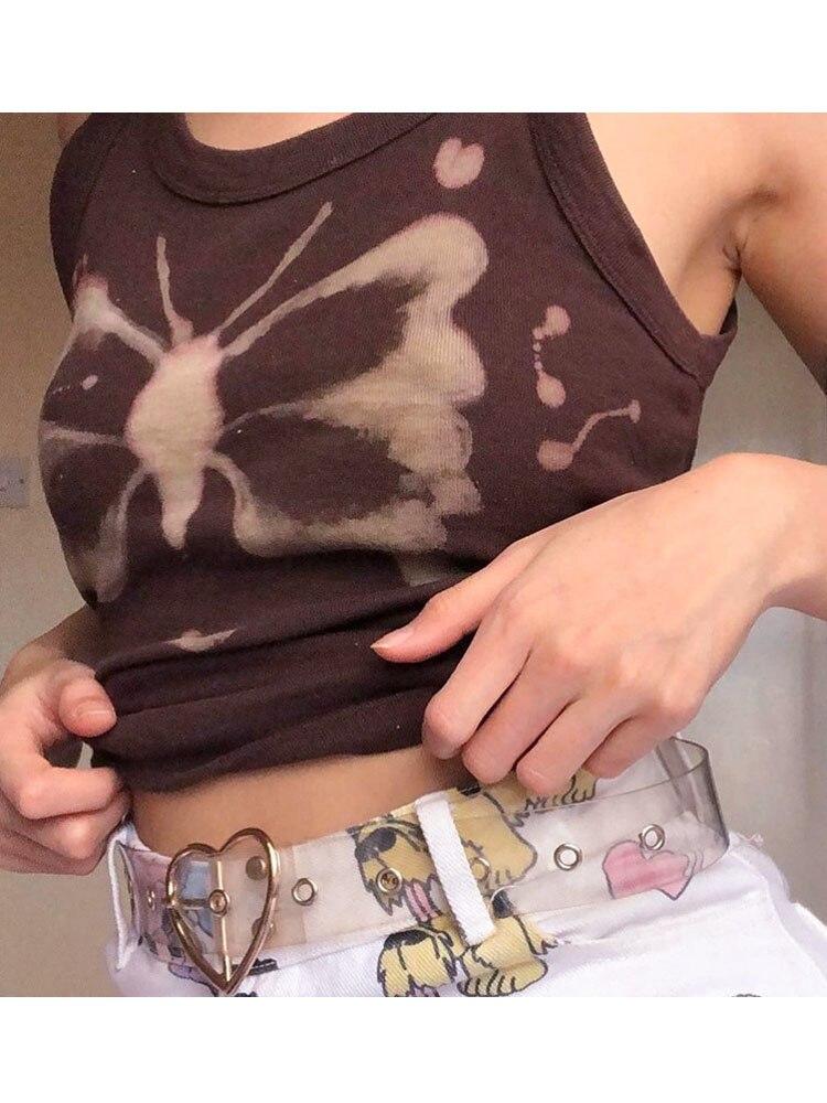 

2022 блузки, летние футболки без рукавов для женщин, верхняя женская футболка, женская футболка, укороченные топы с бабочкой, roupas femininas, футболка L коричневый