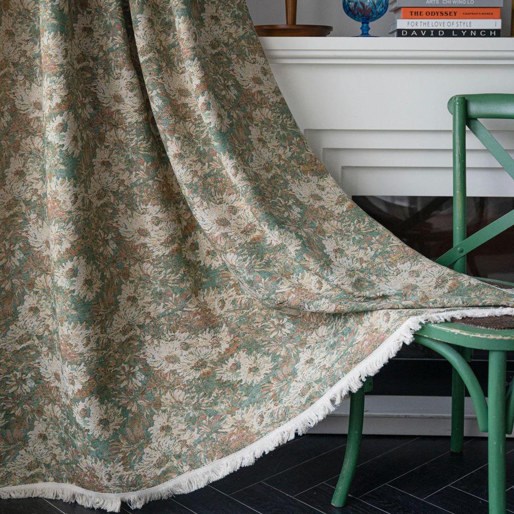 Imanqi Semi-Blackout Green Floral Oil Painting Kitchen Curtains for Bay Windows