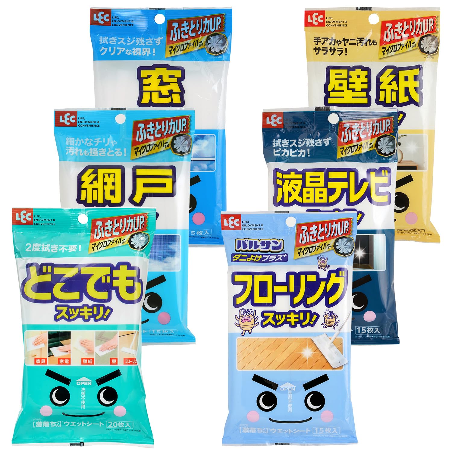 

LEC Clean Wipes Super Cleaning Ассорти Набор для ЖК-дисплеев и Полов Отпугивающие Пылевых Клещей Листы с Эвкалиптовым Ароматом, 6, Окна, Экраны, Обои, белый