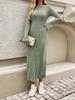Women's Slim Fit Flared Sleeve Solid Color Knit Dresses