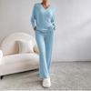 2025 Autumn Women's Cross-border Casual V-neck Rib-knit Set with Loose Straight-leg Pants