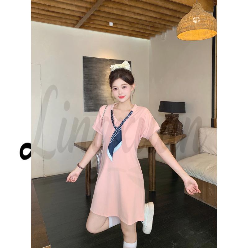Summer 2026 Plus Size Women s Elegant Casual Silk Tie Collar Slimming Dress L