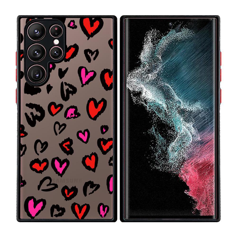 "Capa 2 em 1 para Celular com Estampa de Coração de Leopardo Pintado e Toque de Pele para Samsung S25 Ultra"