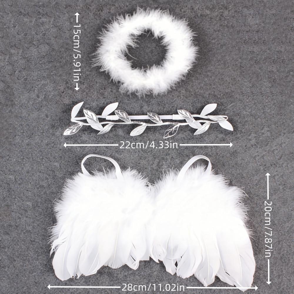 Elegantes Engelsflügel & Tiara Set Bequeme weiße gefiederte Flügel Foto-Requisiten für 0-6 Monate Geburtstags-Fotografie-Zubehör