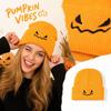 Unisex Halloween Pumpkin Knit Hat with Embroidered Devil, Fall Winter Novelty