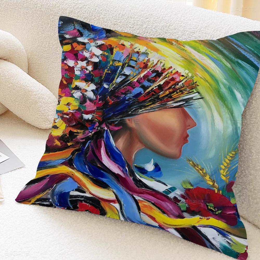 U-Ukraine-Flag Girl Pattern Pillow Gifts Home Office Furnishings Bedroom Sofa Car Cushion Cover Case 45x45cm