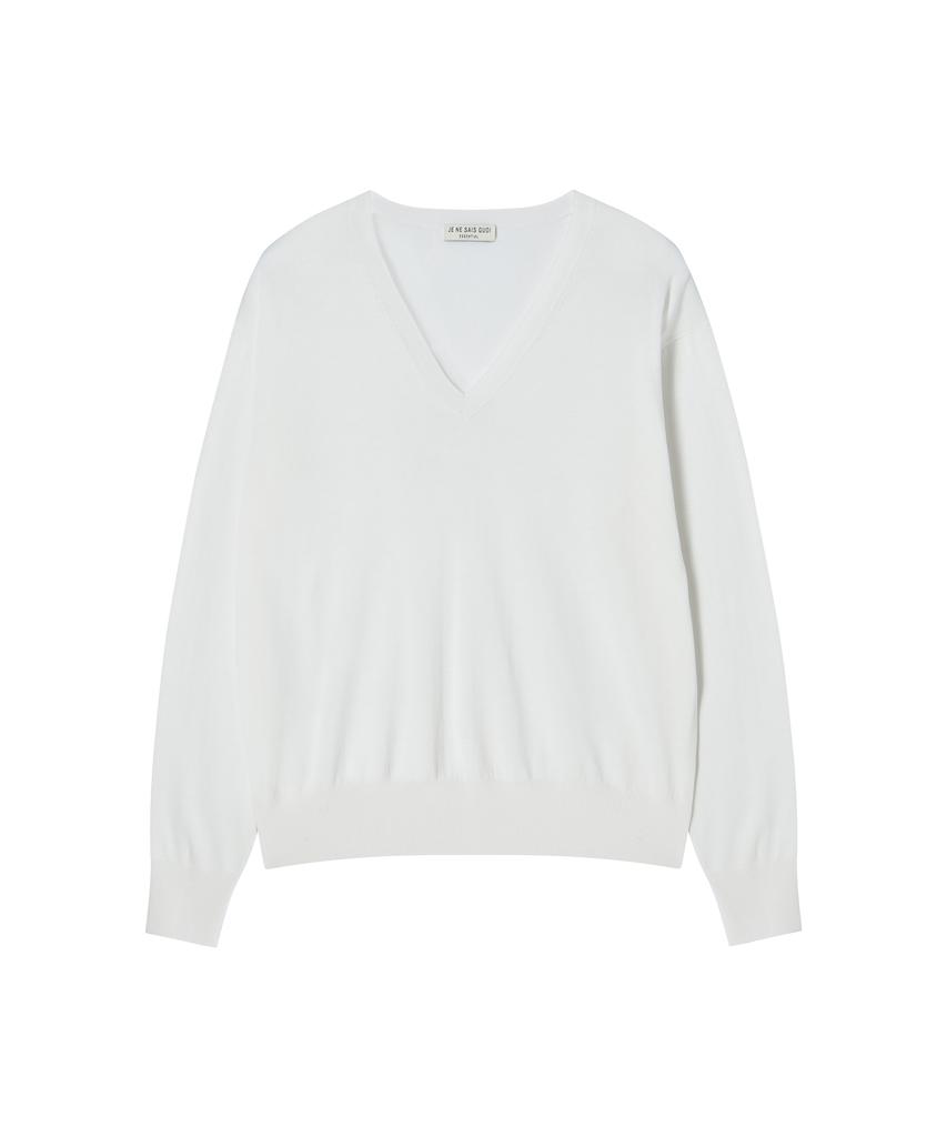JE NE SAIS QUOI Silk Tencel V-Neck Pullover_Off-White
