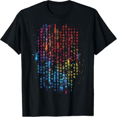 T-shirt Code Binaire Matrice Numéraux Illuminés Effet 3D