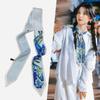 French green small long narrow silk scarf women's spring and autumn pointed corner tied bag ribbon braided hair band headgear scarf streamer belt