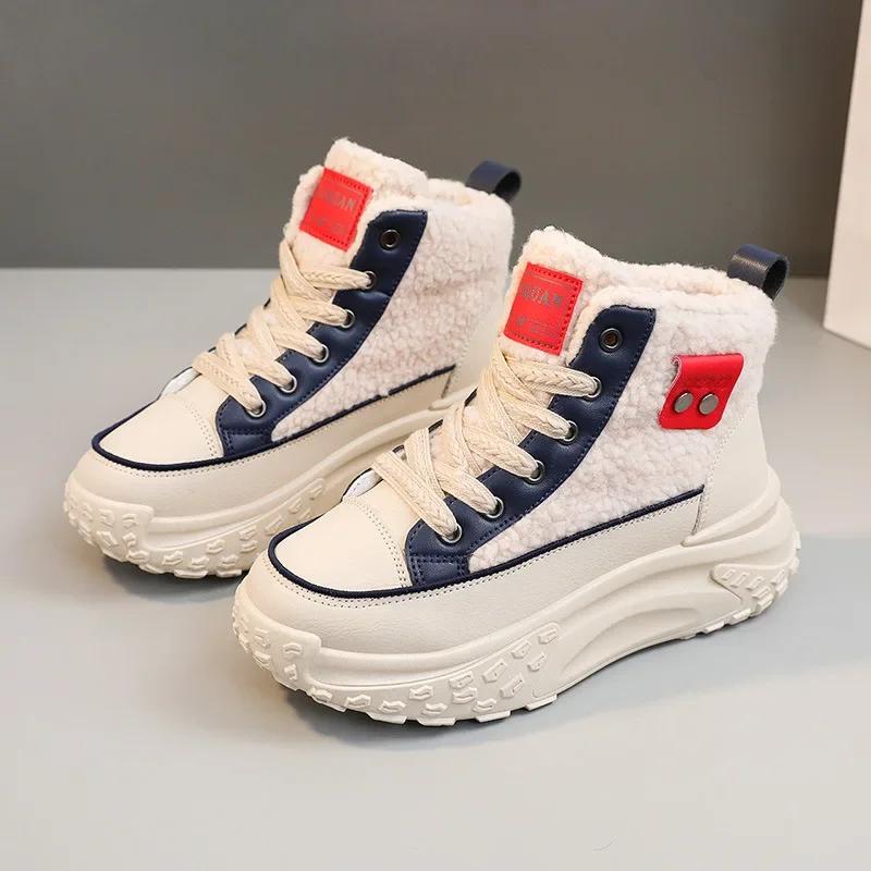 

Новые женские зимние ботинки с бархатной теплотой, толстой подошвой, шнуровкой, приподнятые, противоскользящие, хлопковые ботинки, обувь на платформе, женские ботильоны Mujer 40 синий