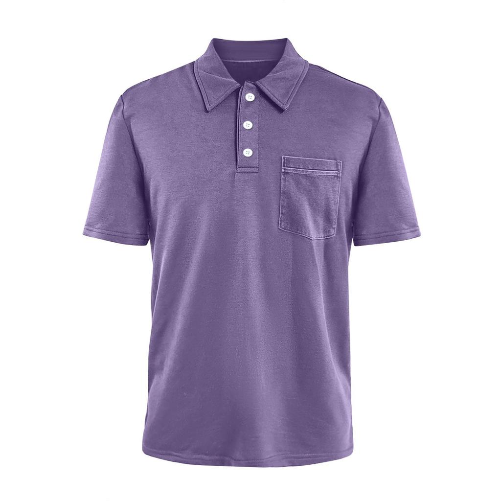 Men's Summer Solid Color Button Collar Short Sleeve Tops Men's Casual Loose Fashion Tops
