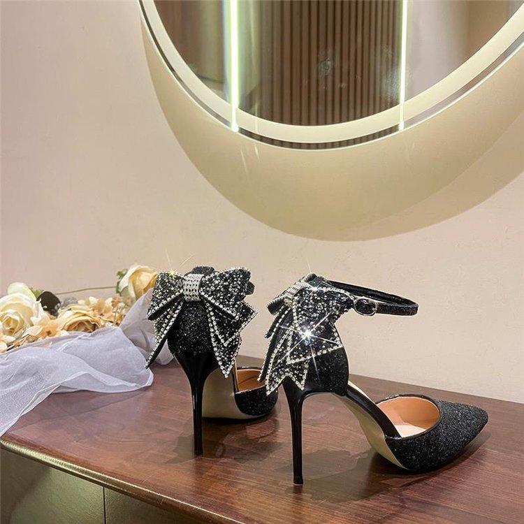 

Темпераментные туфли-лодочки новые остроносые с бантом ремешок с пряжкой на одно слово сумка на голову высокий каблук сандалии женские 40