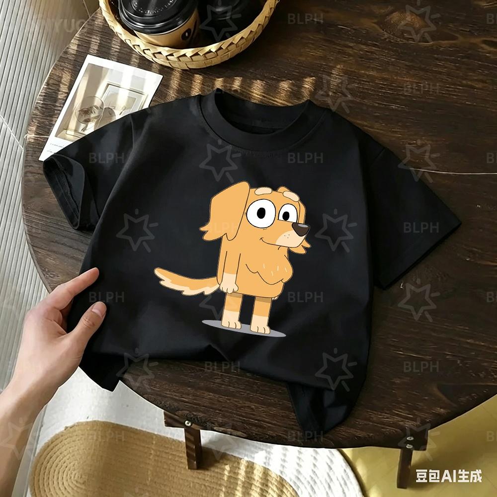 Kids TShirt Cute Bluey Character Print Soft Cotton Casual Short Sleeve Tee Tops for Boys Girls Summer Comfortable Cartoon Cloth