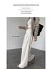 Aixuan Off-White Wool Wide-Leg Casual Pants - Women's High-End Straight-Leg Draped Pants for Autumn 2025