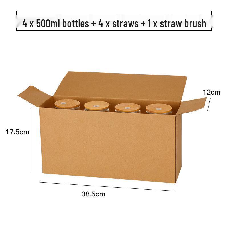 16oz High-Value Transparent Cola Cup with Bamboo Lid & Borosilicate Glass Straw, Logo Printed.