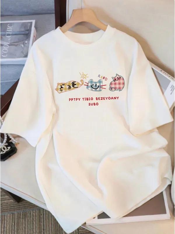 Summer White Pure Ort Sve T-irt Loose Fit Korean Sle Women's Faion Casual Top Comfortable Breathable Graphic T Shirts Fashion