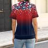 Women's Casual Short Sleeve Collared Shirt Independence Day Stars and Stripes Print V Neck Top for Summer
