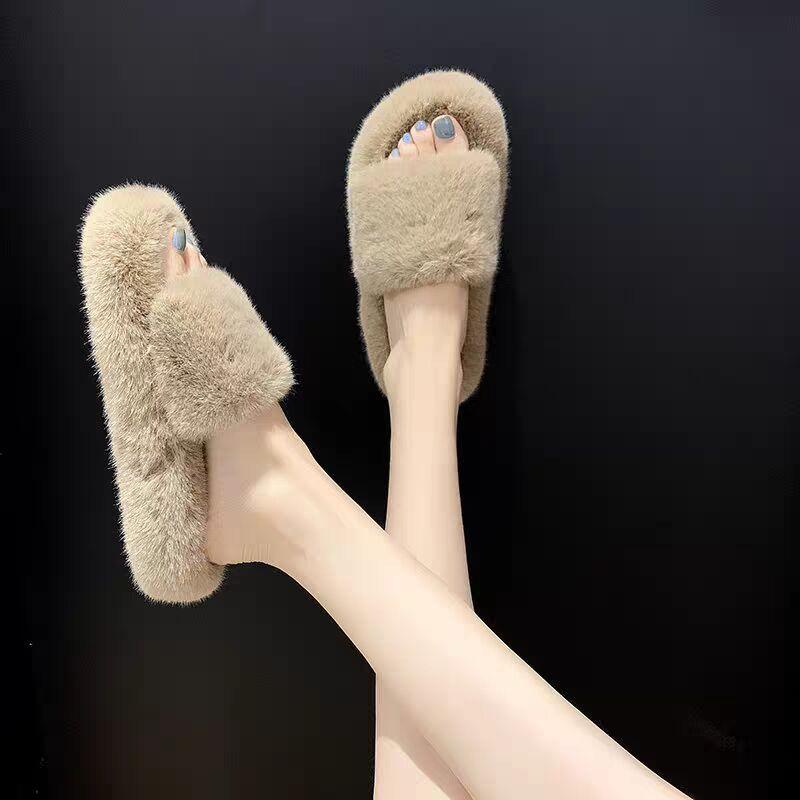 

Internet celebrity Mao Mao slippers female autumn and winter wear 2024 new Internet celebrity super fire fairy wind flat bottom niche cotton slippers 35 хаки