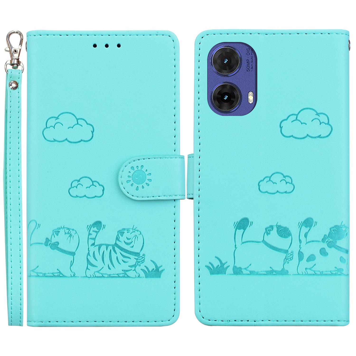 

For Motorola Moto G85 5G Case RFID Blocking Kitten Pattern TPU+PU Leather Phone Cover Green
