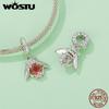 WOSTU 925 Sterling Silver Color Changeable Flower Pendant Charm Bee Hanging Beads for Women Bracelet & Bangle DIY Fine Jewelry