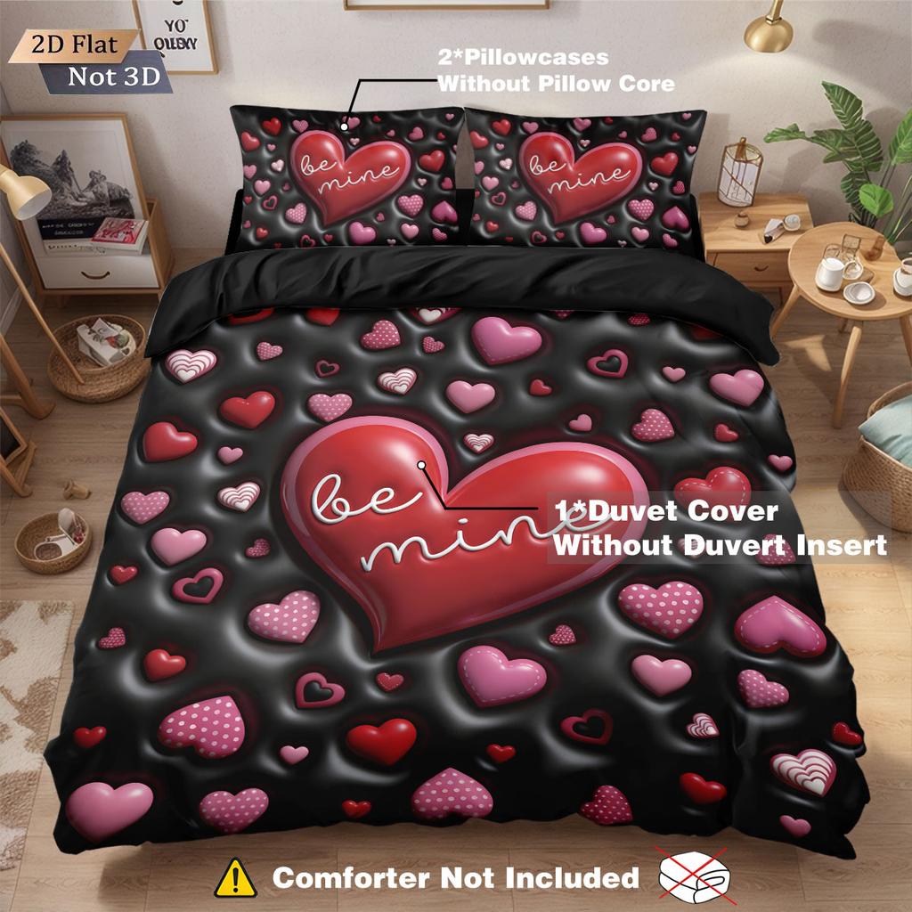 3pcs Valentine's Day Romantic Love Imitation 3D Print Coreles Down Duvet Cover Set Multi Size Bedrom Beding Decoration