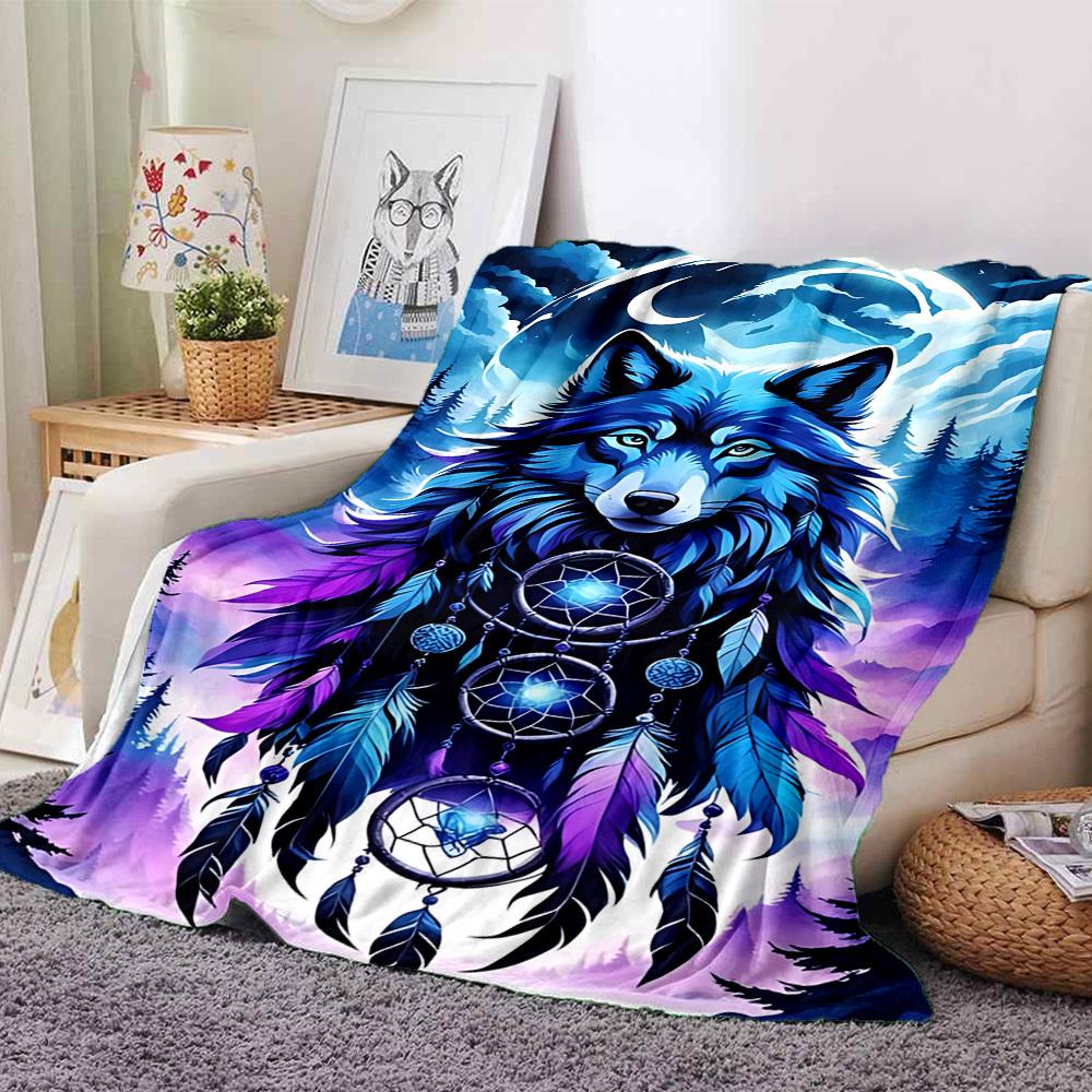 

1pc Wolf Dreamcatcher Throw Blanket Soft Flannel, Cozy All Season Polyester Perfect for Home, Office 80cmx120cm