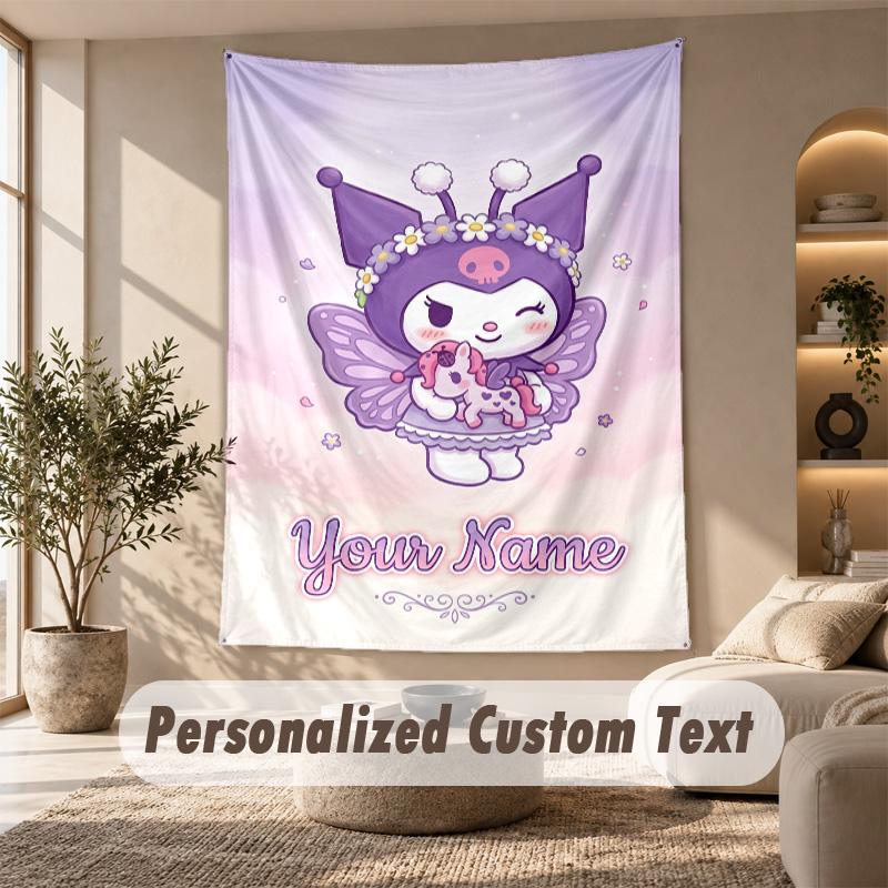 Tapestry Custom Name Text, Wall Hanging Tapestry Home Room DecorKuromi