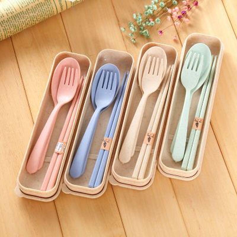 

3Pcs /набір пшеничний солом яний посуд костюм подорожі посуд набір посуду для кемпінгу пікнік школяр бежевий