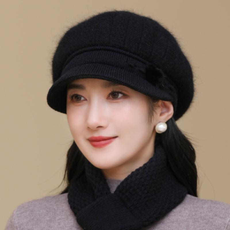 Women's Knitted Hat for Fall Winter - Lightweight Elastic Fit Warm Hat, Solid Color Short Brim Hat