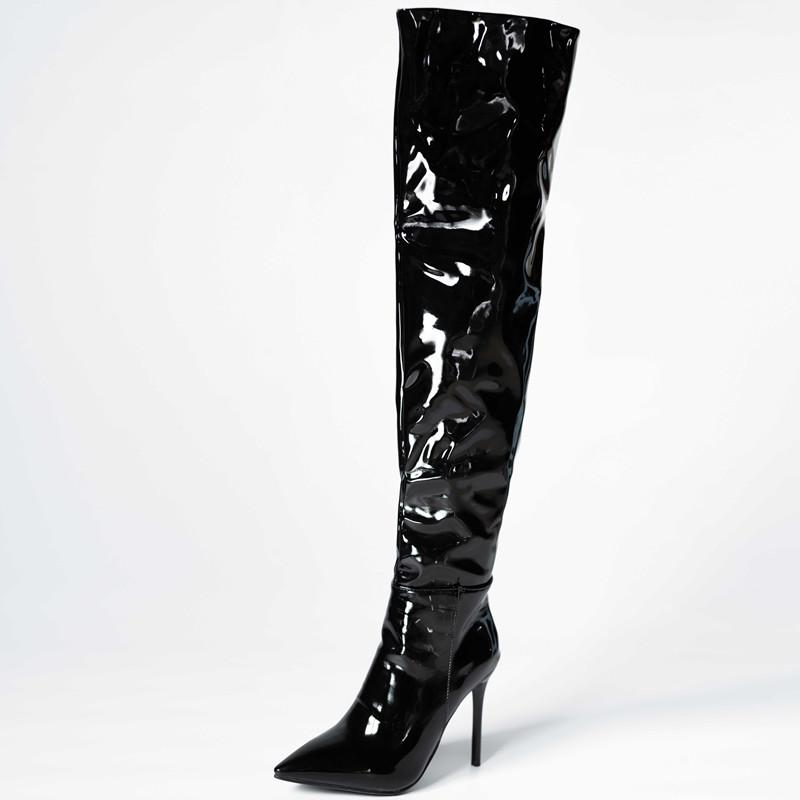 Thigh High Boots Women Patent Leather Sexy Point Winter Tall Long Party Shoes Female 2025 New Trends Black Over the Knee Boots