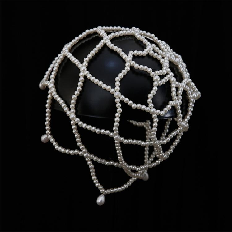 Unique Handmade Pearls Hat Hollows Out Headpiece Elegant Bride Hair Ornaments Women Hair Styling
