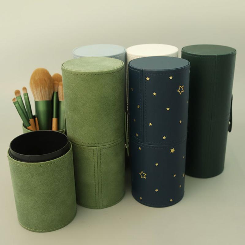 PU Leather Makeup Brush Bucket Portable Travel Cosmetic Bag Multi-Function Dust-Proof Waterproof Makeup Brush Cylinder