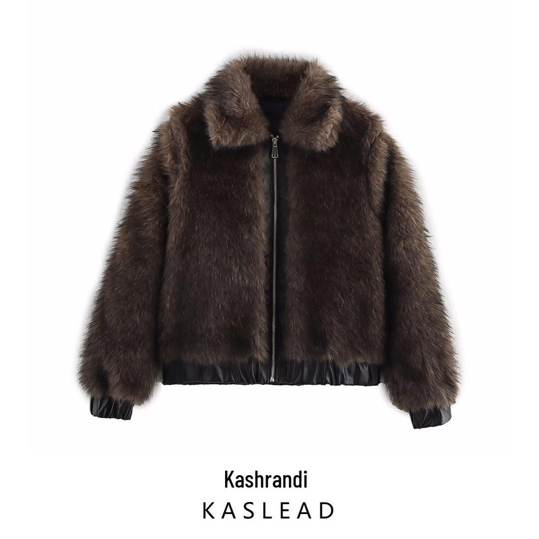 

2024 Women s Fashion: European & American Style Plush Leather Faux Fur Coat Small