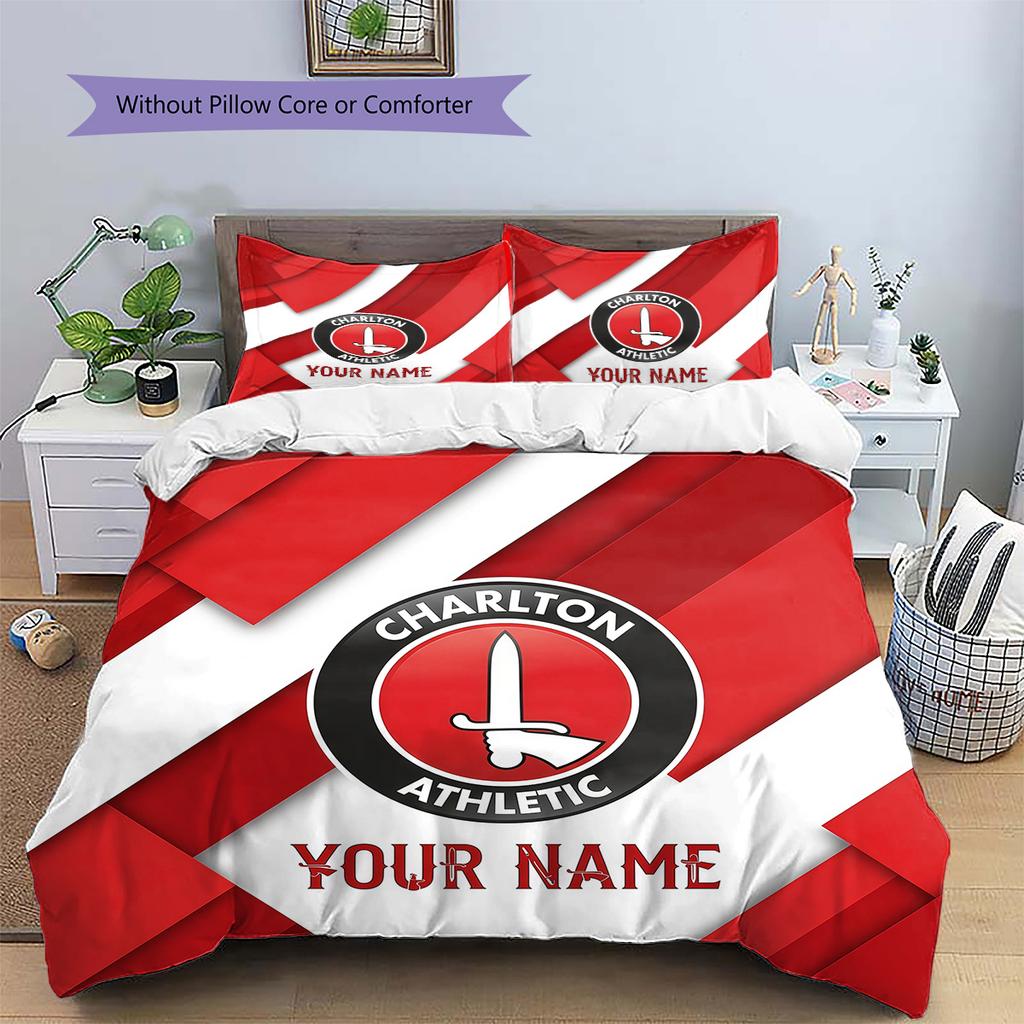 Custom Name Charlton Athletic Pattern Bedding Quilt Set Home Decoration Gift (1 * duvet cover + 2 * pillowcase without core)