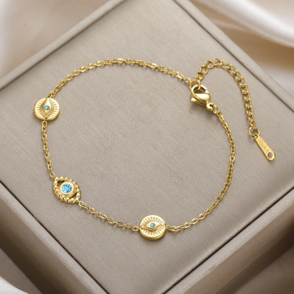 Lucky Blue Zircon Evil Eye Charm Bracelets Women's Stainless Steel Bracelet Amulet Jewelry Valentine Gifts