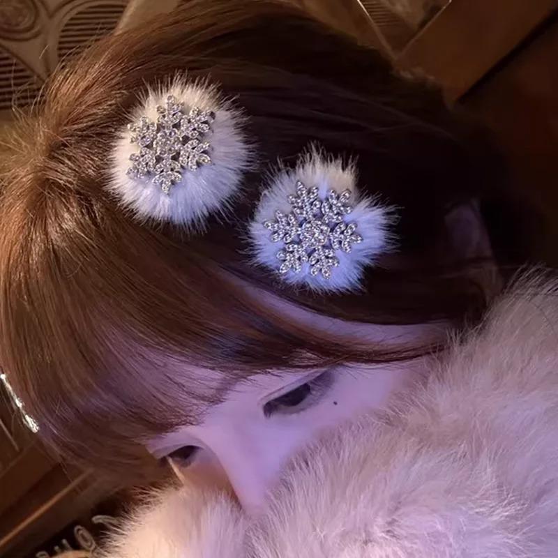 Plush Snowflake Hair Clips Korean High-end Side Hairclips Christmas Atmosphere Accessories Fried Dough Twists Braid Hair Clip