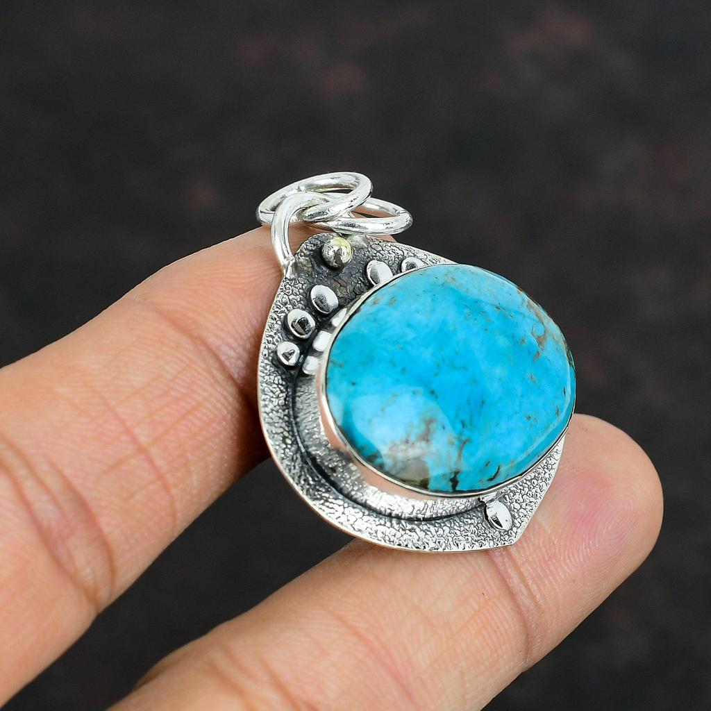 Tibetan Turquoise Gemstone Pendant 925 Sterling Silver Pendant Handmade Pendant Unique Silver Jewelry Dainty Pendant For Women Gifts For Her