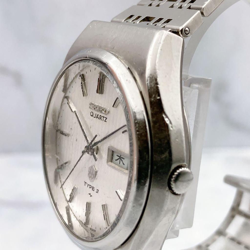 Working condition SEIKO QUARTZ TYPE II Watch 1976 SS Seiko Type 2 Quartz Stainless Steel Silver Vintage Men's Day-Date