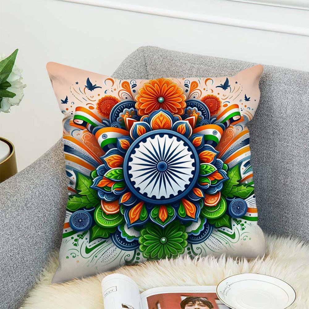 Indias Independence Flag Pillow Case For Car Sofa Decorative Home Double-sided Print Plush Square Throw Pillow Cushion Cover