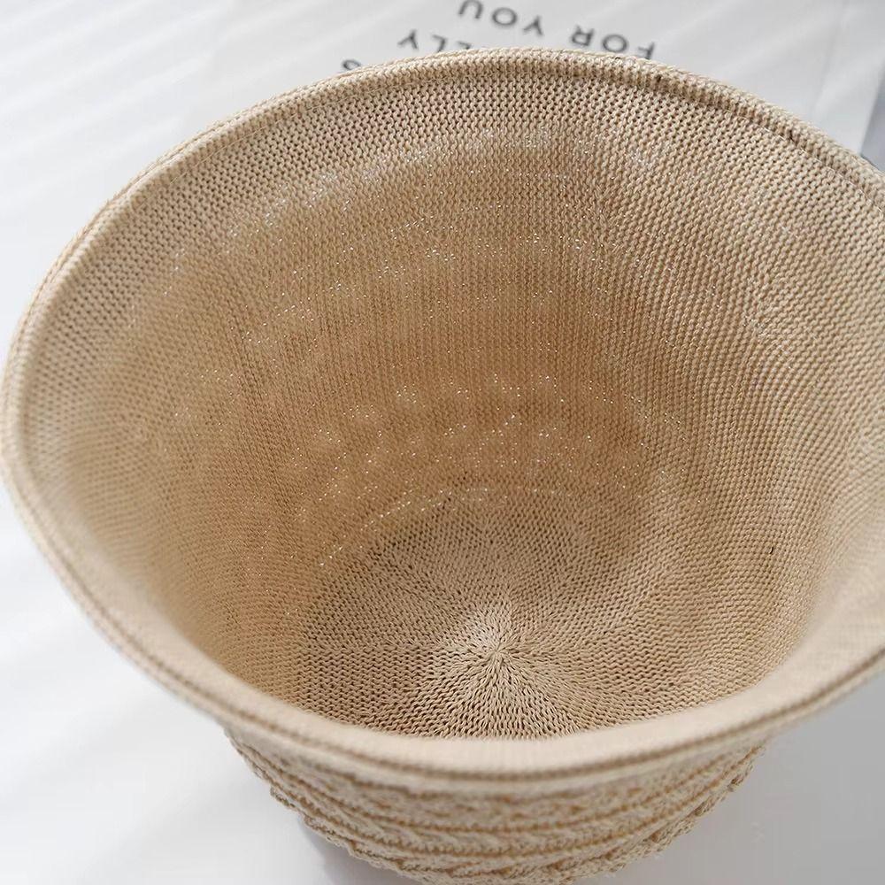 Knitted Bucket Hat Breathable Sun Hat Casual Hollow Beach Cap  Spring and Summer