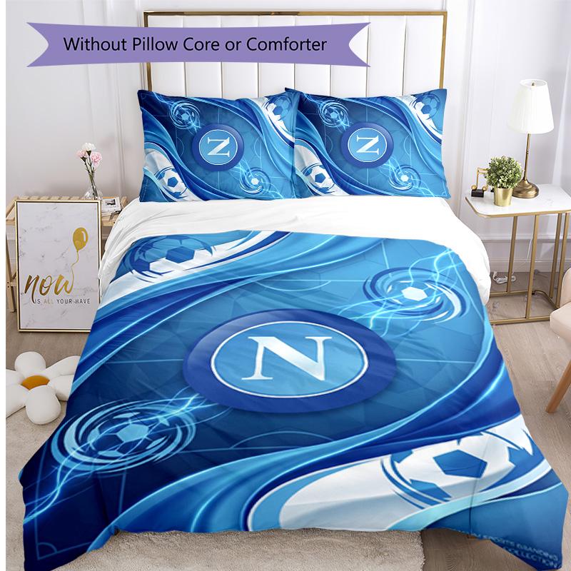 Set Lenzuola 3 Pezzi Stampato Napoli FC Traspirante Copripiumino con Federe Biancheria da Letto Decorativa per Camera da Letto Casa