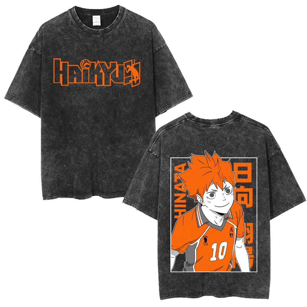 Washed Vintage Anime Haikyuu Kotaro Bokuto T-shirt Retro Manga Oversized T Shirts High Quality Cotton T-shirts Unisex